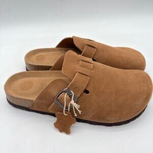 CushionAire Haze Suede Leather Cushioned Clog Everyday Comfort Casual Brown 8.5